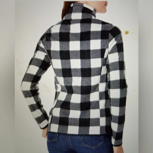 NWOT FIGURE FLATTERING PLAID LONG SLEEVE QUARTER ZIP FLEECE - Picture 2 of 9